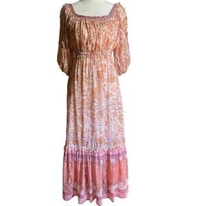 SECRET MISSION | Super Natural Pink Floral Boho Midi Milkmaid Dress Extra Small